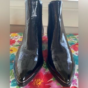 Marc Fisher Black Yommi Patent Leather Chelsea Boot w/ Steel Toe Accent Size 8M